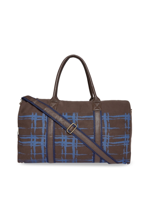 

Pick Pocket Women Coffee Brown & Blue Printed Medium Duffel Bag