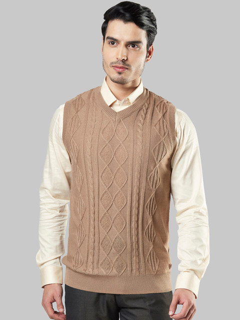 

Raymond Men Tan Ribbed Sweater