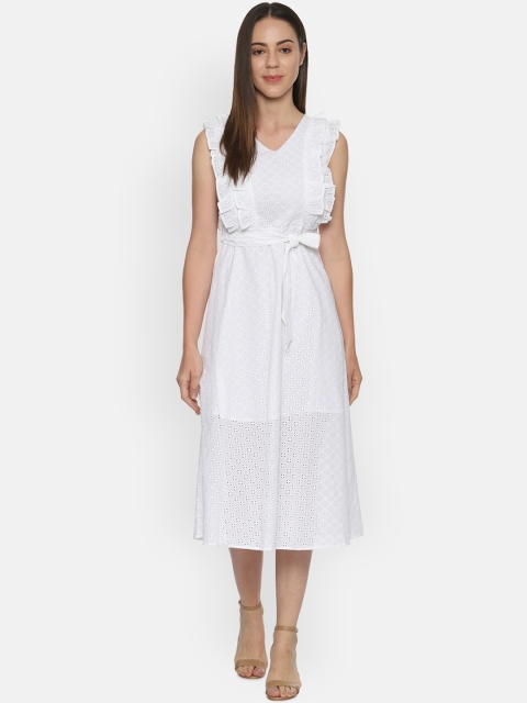 

Van Heusen Woman White Self Design Fit and Flare Dress