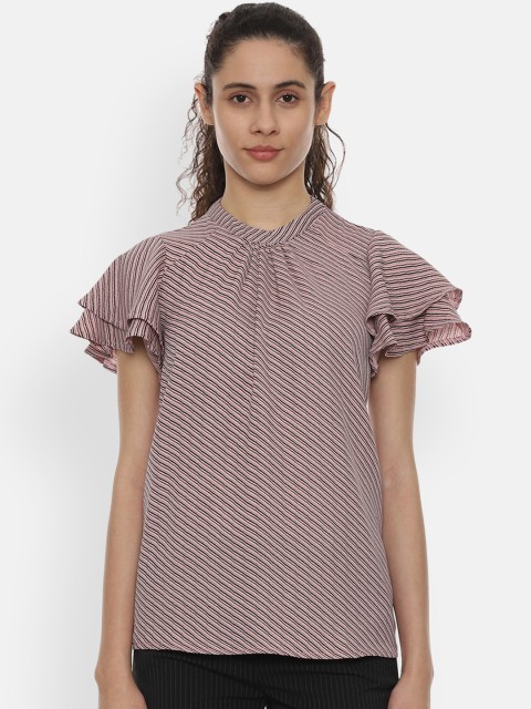 

Van Heusen Woman Pink & Black Striped A-Line Top