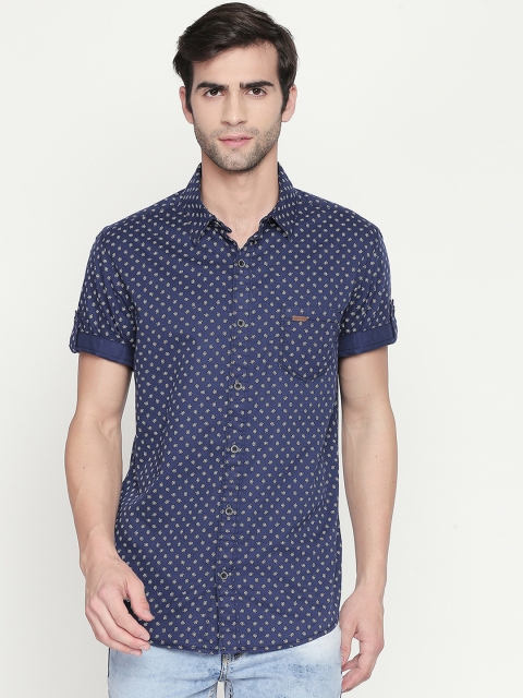 

Mufti Men Navy Blue & White Slim Fit Printed Casual Shirt