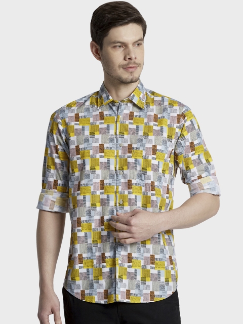 

ColorPlus Men Yellow & White Regular Fit Printed Casual Shirt
