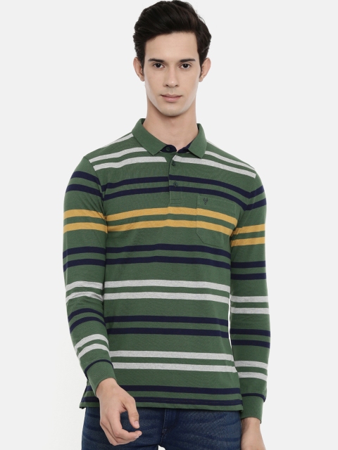 

Classic Polo Men Green & Yellow Striped Polo Collar Slim Fit T-shirt