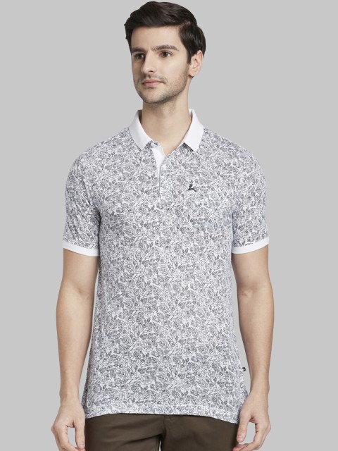 

Parx Men White & Black Printed Polo Collar T-shirt