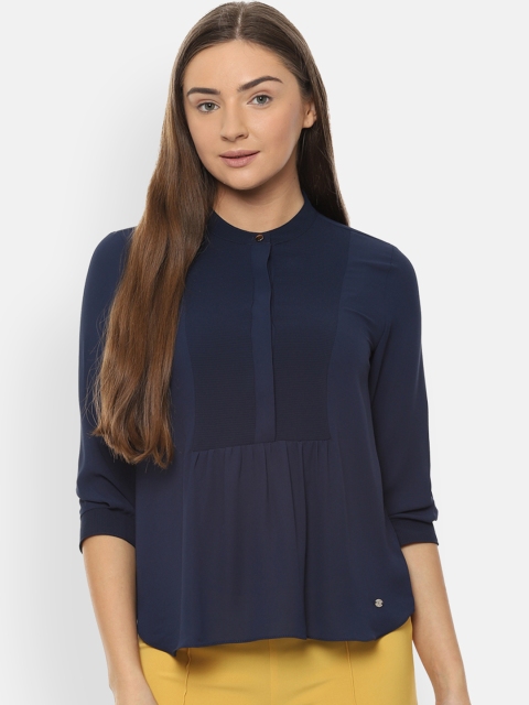 

Allen Solly Woman Women Navy Blue Solid Shirt Style Top