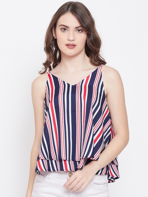

Castle Women Navy Blue & Red Striped A-Line Top