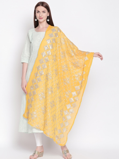 

Dupatta Bazaar Yellow & Silver-Toned Embroidered Dupatta