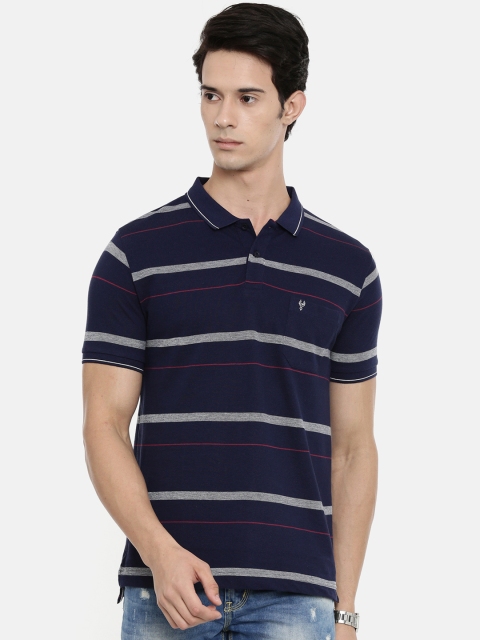 

Classic Polo Men Navy Blue & Grey Striped Polo Collar T-shirt