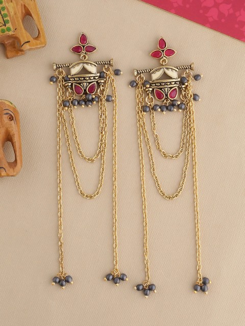 

Studio Voylla Gold-Toned & Red Contemporary Drop Earrings
