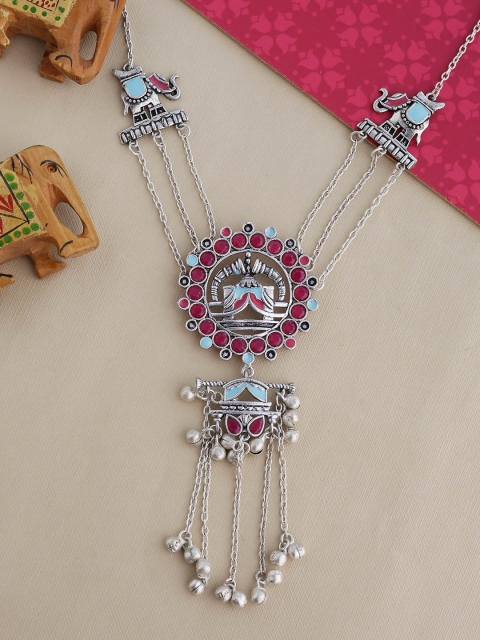 

Studio Voylla Silver-Toned & Red Oxidised Necklace