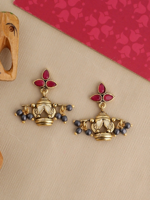 

Studio Voylla Gold-Toned & Red Contemporary Drop Earrings