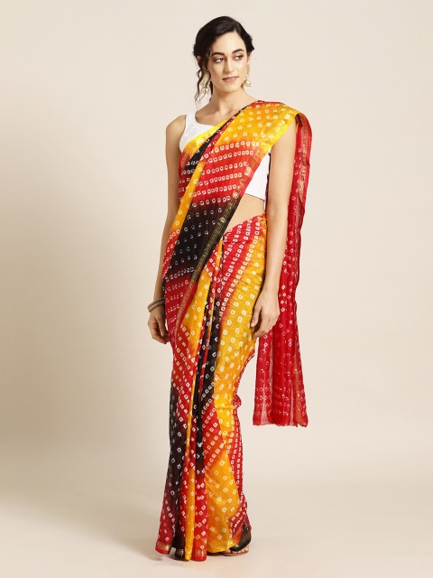 

Mitera Hand Dyed Multicolor Bandhani Silk Sustainable Saree, Multi