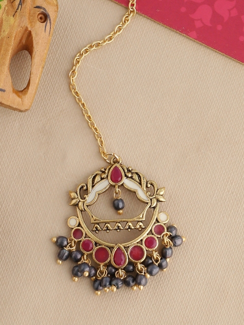 

Studio Voylla Gold-Toned & Red Oxidised Maang Tikka