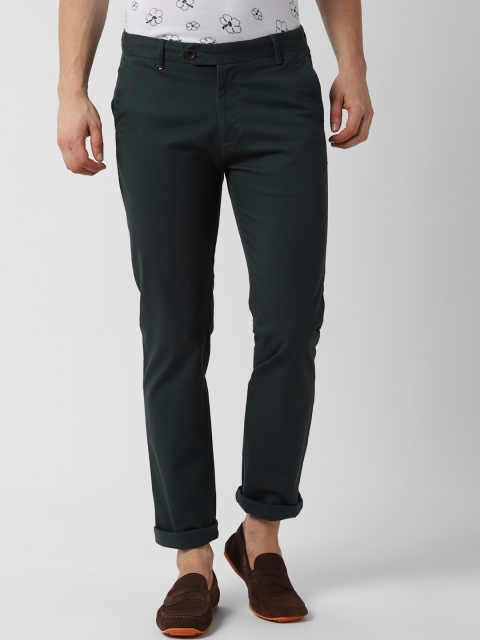 

Peter England Casuals Men Green Super Slim Fit Solid Regular Trousers