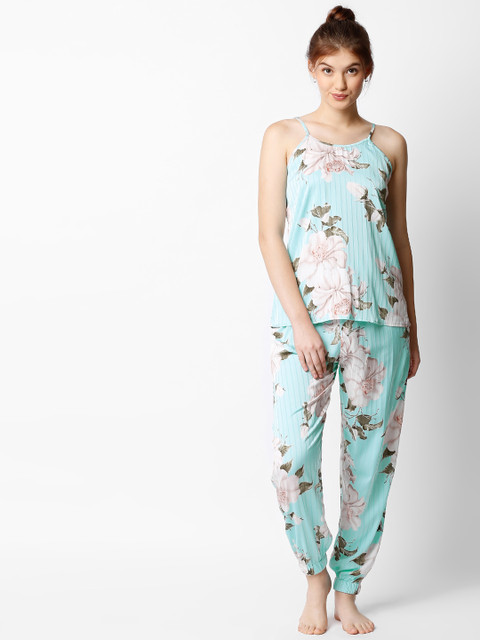 

I like me Women Turquoise Blue & Pink Printed Night suit