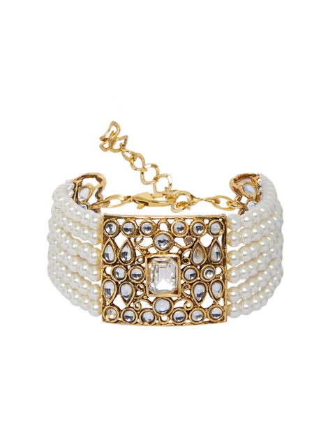 

Mali Fionna Gold-Toned & White Kundan & Pearls Studded Wraparound Bracelet