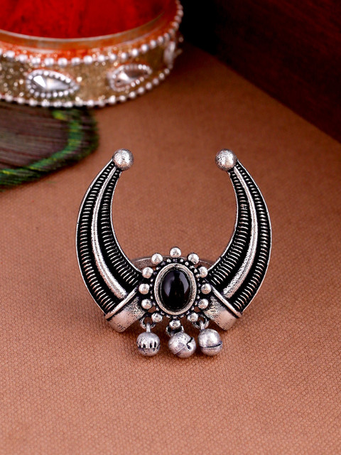 

Studio Voylla Oxidised Silver-Plated Goddess Durga Ring