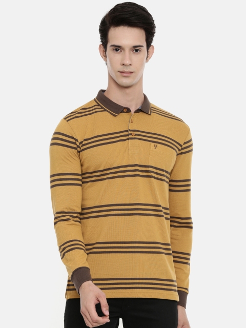 

Classic Polo Men Mustard Yellow & Brown Striped Polo Collar T-shirt
