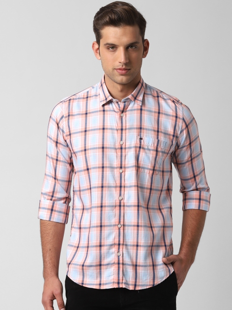 

Peter England Casuals Men White & Peach-Coloured Slim Fit Checked Casual Shirt
