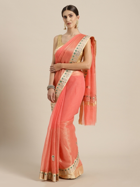 

Mitera Peach-Coloured Handloom Kota Tissue Gota Patti Saree