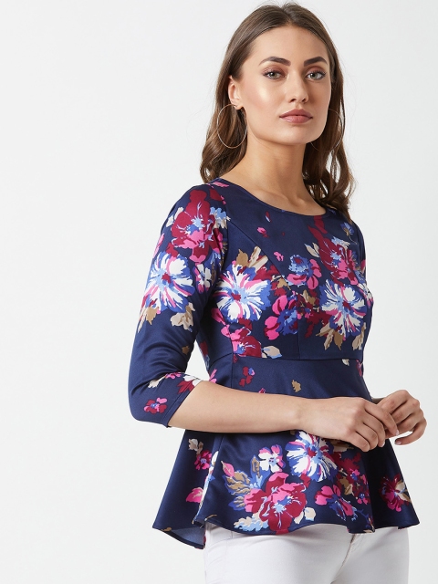 

Miss Chase Women Navy Blue Floral Print Peplum Top