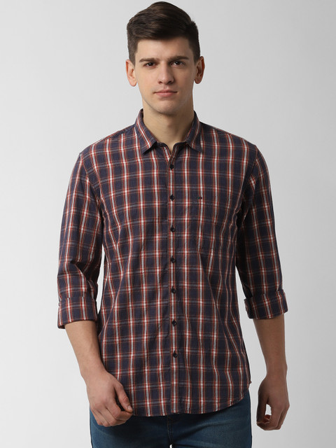 

Peter England Casuals Men Navy Blue & Red Slim Fit Checked Casual Shirt