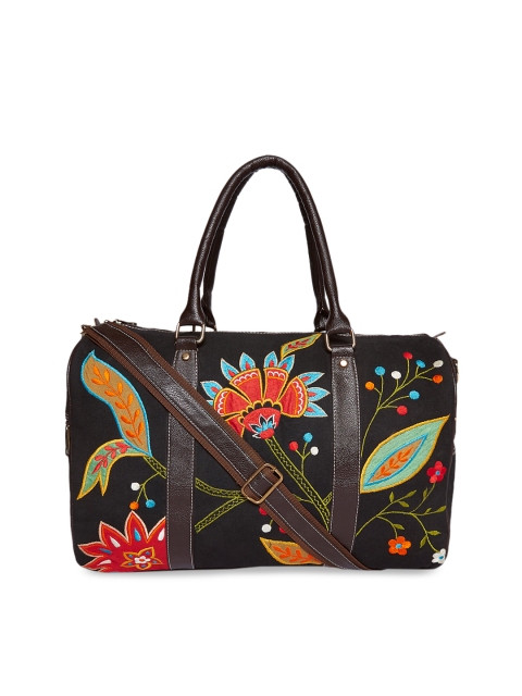 

Pick Pocket Women Brown Embroidered Medium Duffel Bag, Coffee brown