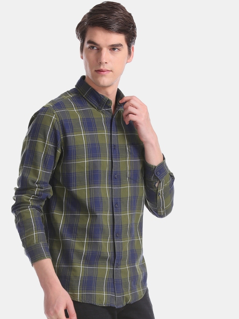 

Aeropostale Men Green & Blue Slim Fit Checked Casual Shirt