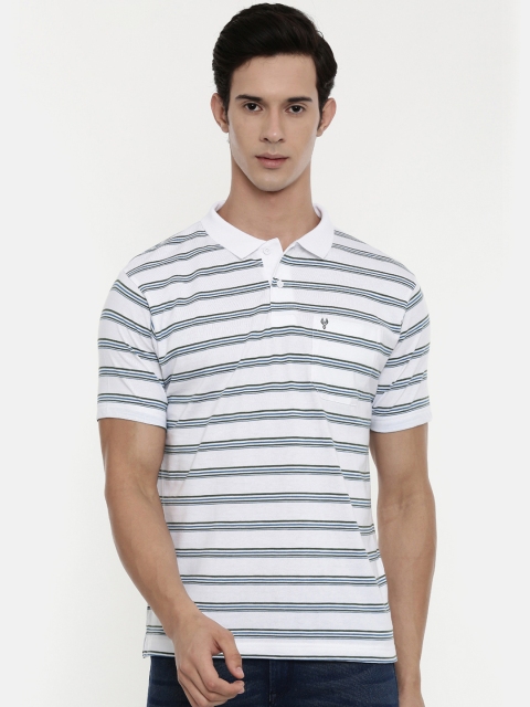 

Classic Polo Men White & Green Striped Polo Collar Slim Fit T-shirt