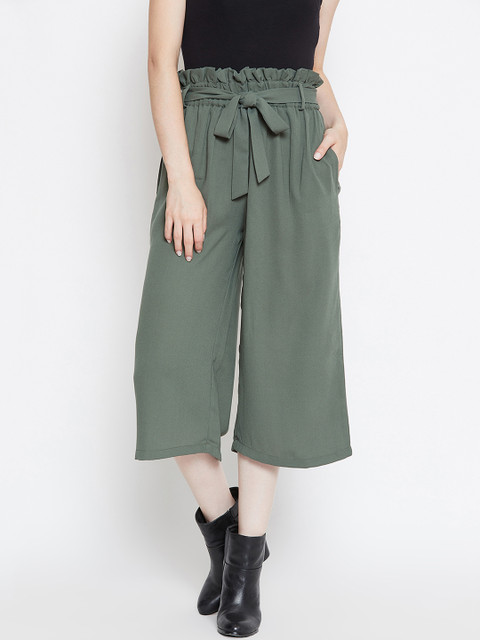 

THE SILHOUETTE STORE Women Olive Green Straight Fit Solid Culottes
