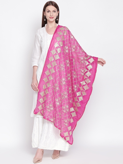 

Dupatta Bazaar Magenta Pink & Gold-Toned Embroidered Dupatta