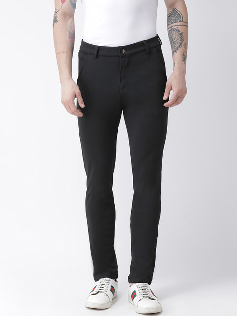 

REALM Men Black Skinny Fit Solid Regular Trousers