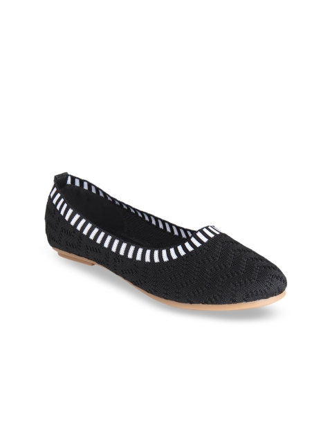 Flat n Heels Women Black Textured Mesh Ballerinas