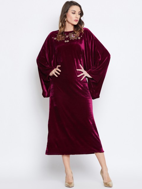 

The Kaftan Company Women Embellished Magenta A-Line Dress