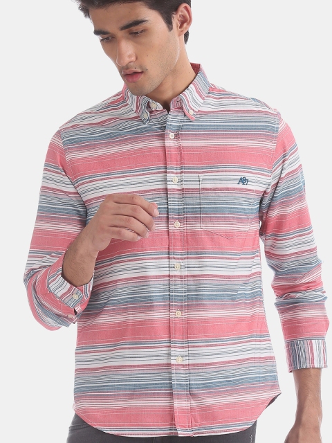 

Aeropostale Men Red & Blue Slim Fit Striped Casual Shirt