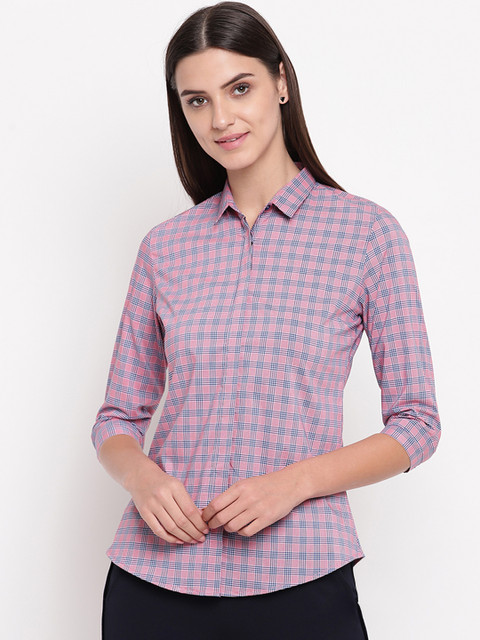 

Hancock Women Pink & Blue Regular Fit Checked Formal Shirt
