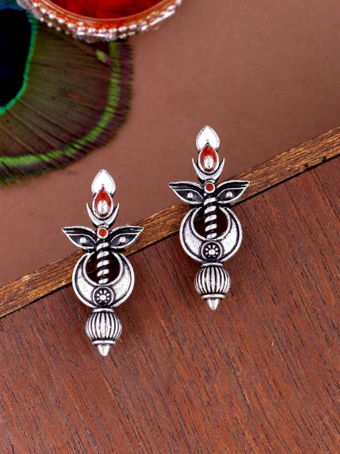 

Studio Voylla Silver-Toned Brass Plated Oxidised Contemporary Drop Earrings