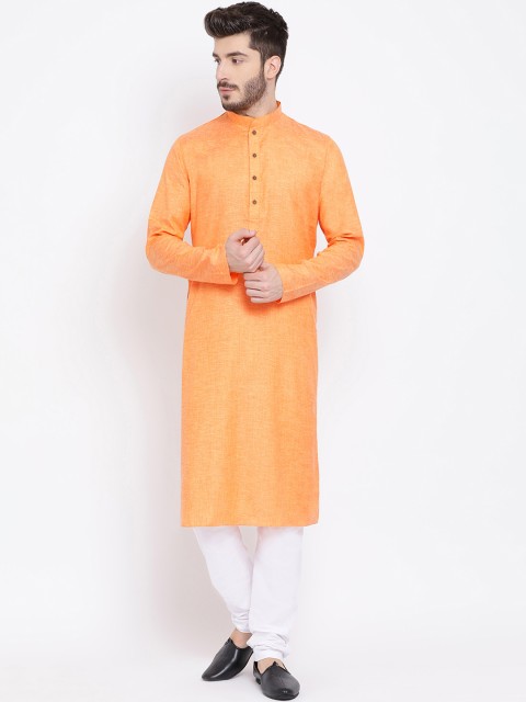 

NAMASKAR Men Orange Solid Straight Kurta