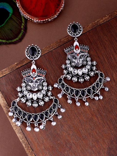 

Studio Voylla Silver-Toned & Black Oxidised Classic Drop Earrings