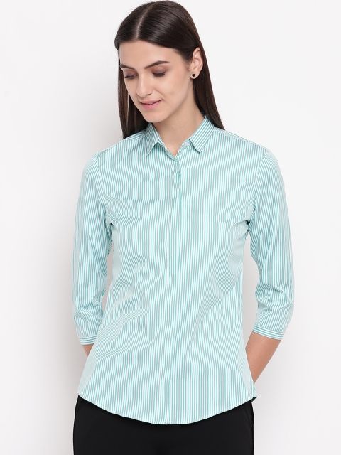 

Hancock Women White & Green Regular Fit Striped Formal Shirt
