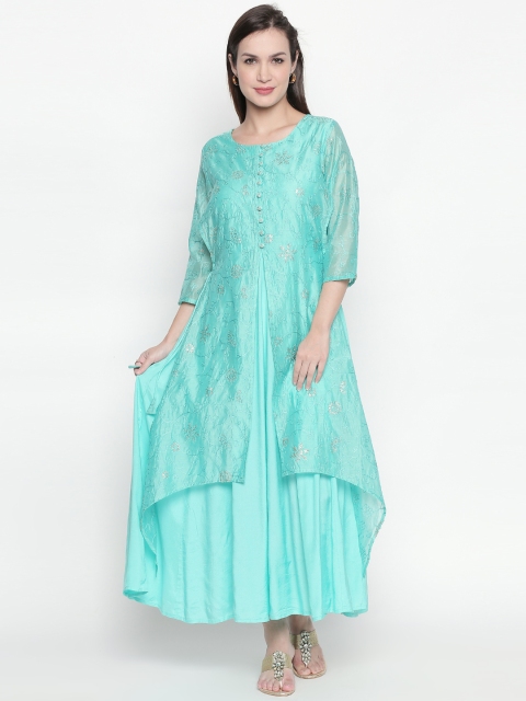 

RANGMANCH BY PANTALOONS Women Embellished Turquoise Blue Maxi Dress
