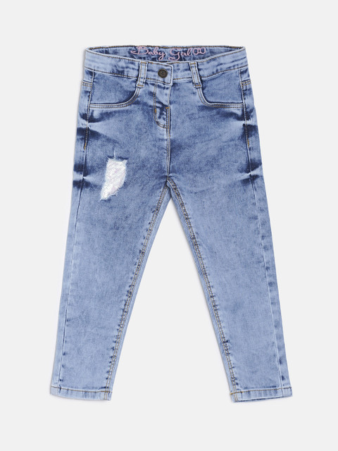 

TALES & STORIES Girls Blue Slim Fit Mid-Rise Low Distress Jeans
