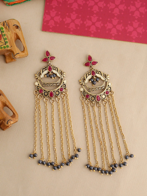 

Studio Voylla Gold-Toned & Red Classic Oxidised Drop Earrings
