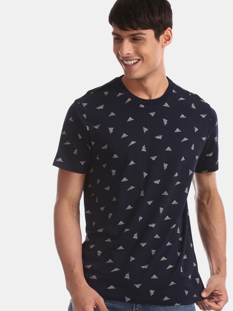 

Aeropostale Men Navy Blue Printed Round Neck Pure Cotton T-shirt