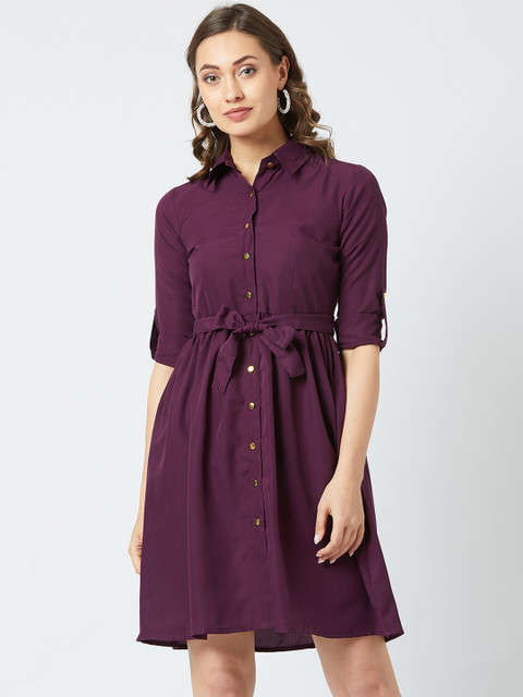 

The Dry State Women Solid Violet Shirt Dress