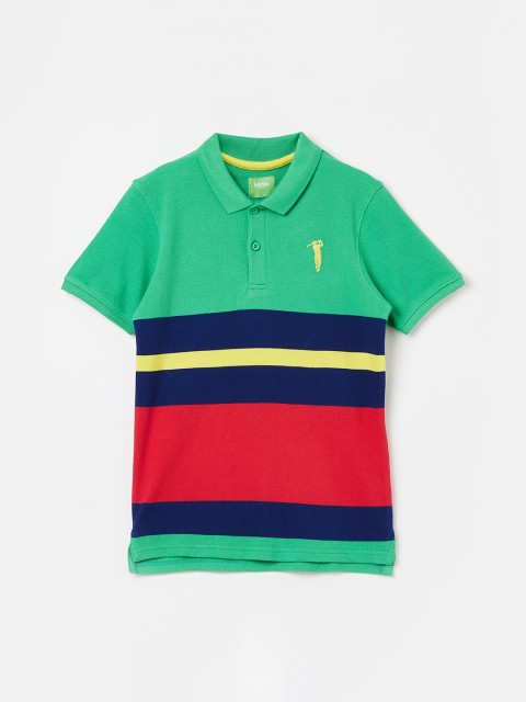 

Bossini Boys Green & Navy Blue Striped Polo Collar T-shirt