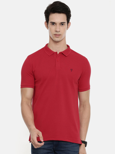 

Classic Polo Men Red Solid Polo Collar Slim Fit T-shirt