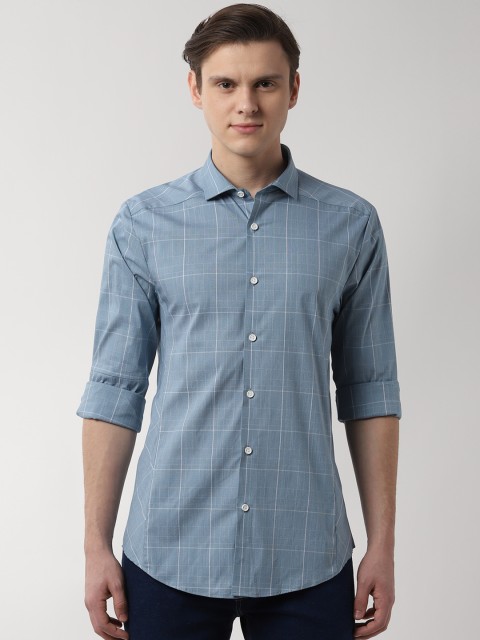 

Peter England Men Blue & White Slim Fit Checked Casual Shirt