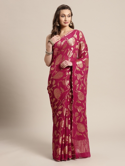 

Mitera Maroon & Gold-Toned Poly Georgette Zari Jaal Work Saree