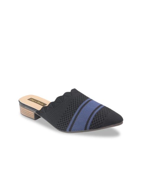

Flat n Heels Women Black & Blue Woven Design Mesh Mules